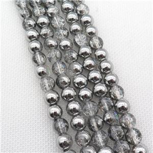 round Crackle Crystal Glass Beads, half silver plated, approx 10mm dia