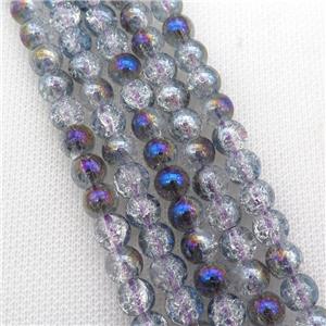 round Crackle Crystal Glass Beads, half purple plated, approx 12mm dia