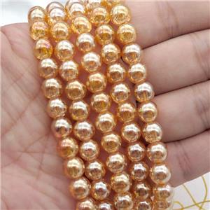 round Crackle Crystal Glass Beads, gold champagne plated, approx 4mm dia