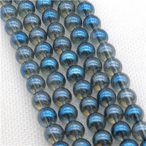 round Crystal Glass Beads, half blue plated, approx 8mm dia