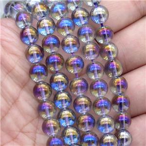 round Crystal Glass Beads, half purple plated, approx 6mm dia