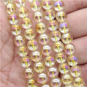 round Crystal Glass Beads, yellow AB-color, approx 12mm dia