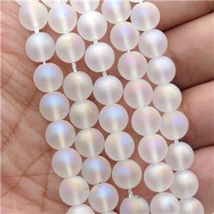 round Crystal Glass Beads, white AB-color, matte, approx 8mm dia