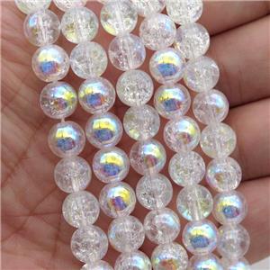 round Crystal Crackle Glass Beads, half AB-color, approx 6mm dia