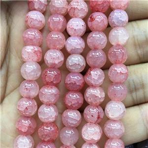 pink Crackle Glass round Beads, approx 12mm dia