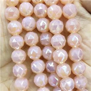 peach Jadeite Glass Beads, faceted round, approx 10mm, 72pcs per st