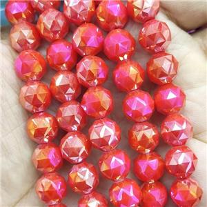 red Jadeite Glass Beads, faceted round, approx 10mm, 72pcs per st