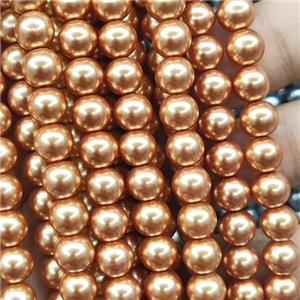 goldchampagne Pearlized Glass Beads, round, approx 6mm dia, 70pcs per st