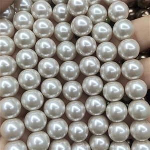 round Pearlized Glass Beads, creamWhite, approx 8mm, 52pcs per st