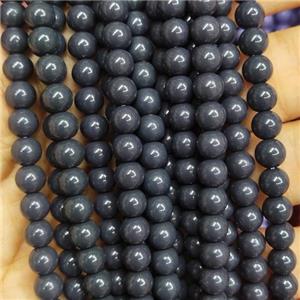 darkgray Lacquered Glass Beads, round, approx 6mm dia, 70pcs per st