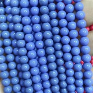 blue Lacquered Glass Beads, round, approx 6mm dia, 70pcs per st