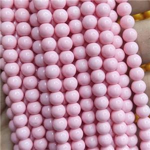 pink Lacquered Glass Beads, round, approx 8mm dia, 52pcs per st