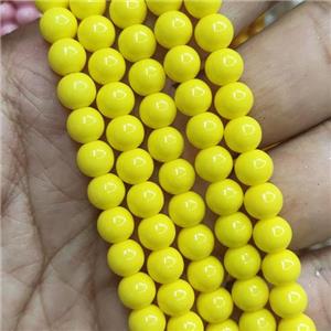 yellow fire Lacquered Glass Beads, round, approx 8mm dia, 52pcs per st