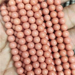 peach fire Lacquered Glass Beads, round, approx 8mm dia, 52pcs per st