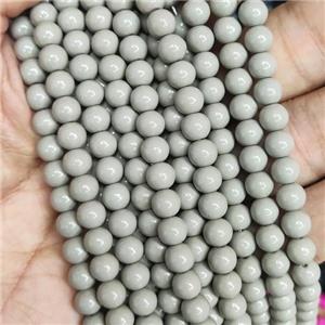 lt.gray Lacquered Glass Beads, round, approx 6mm dia, 70pcs per st