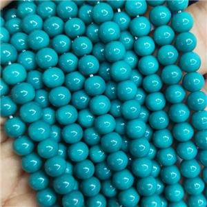 teal fire Lacquered Glass Beads, round, approx 6mm dia, 70pcs per st