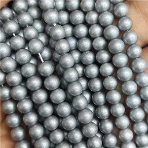 silvergray Lacquered Glass Beads, round, approx 6mm dia, 70pcs per st