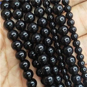 black fire Lacquered Glass Beads, round, approx 16mm dia, 26pcs psr st