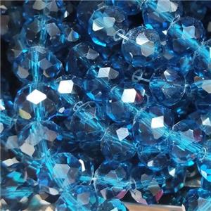 Blue Chinese Crystal Glass Beads Faceted Rondelle, approx 8mm, 68pcs per st