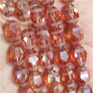 Orange Crystal Glass Beads Faceted Barrel, approx 10x14mm, 50pcs per st