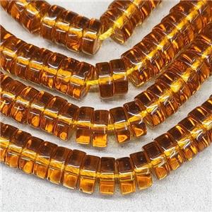 Orange Crystal Glass Heishi Spacer Beads, approx 3x8mm, 94pcs per st
