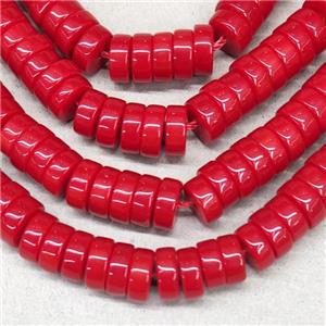 Red Jadeite Glass Heishi Spacer Beads, approx 3x8mm, 94pcs per st