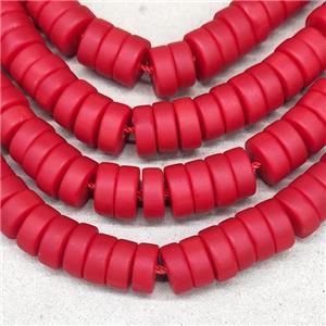 Red Jadeite Glass Heishi Spacer Beads Matte, approx 3x8mm, 94pcs per st