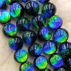 BlueGreen Foil Lampwork Glass Beads Round Smooth, approx 12mm, 33pcs per st