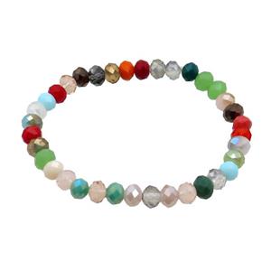 Crystal Glass Bracelet Stretchy Multicolor Faceted Rondelle, approx 6mm