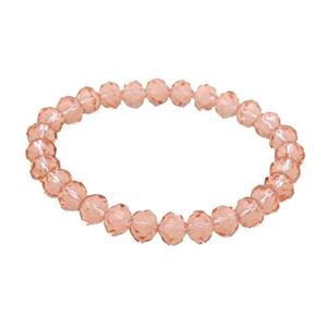 Peach Crystal Glass Bracelet Stretchy Faceted Rondelle, approx 8mm
