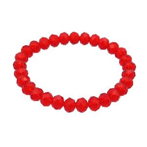 Red Crystal Glass Bracelet Stretchy Faceted Rondelle, approx 8mm