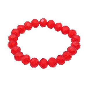 Red Crystal Glass Bracelet Stretchy Faceted Rondelle, approx 10mm