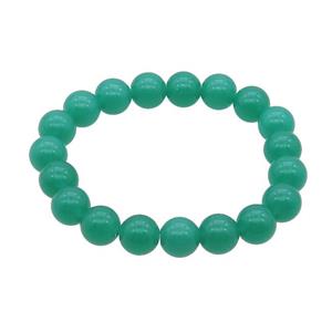 Green Jadeite Glass Bracelet Stretchy Smooth Round, approx 10mm dia