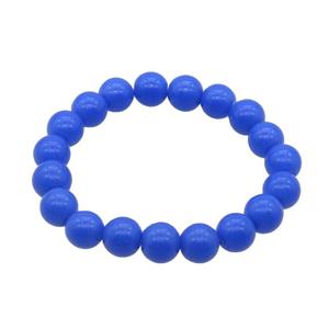 Blue Jadeite Glass Bracelet Stretchy Smooth Round, approx 10mm dia