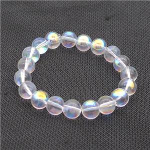 Crystal Glass Bracelet Stretchy Smooth Round AB-Color, approx 10mm dia