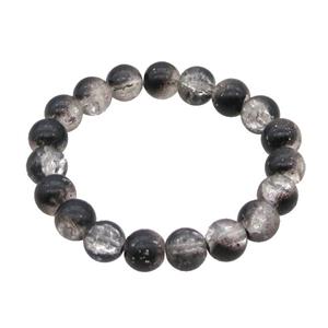 Black Crackle Glass Bracelet Stretchy Smooth Round, approx 10mm dia