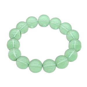 Green Crystal Glass Bracelet Stretchy Smooth Round, approx 14mm dia