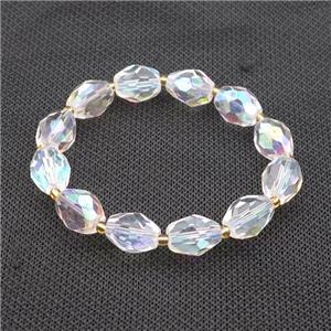 Crystal Glass Bracelet Stretchy Barrel Clear AB-Color, approx 10-13mm