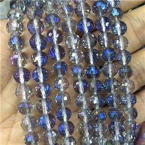 Crystal Glass Beads Faceted Round Blue, approx 10mm dia, 40pcs per st