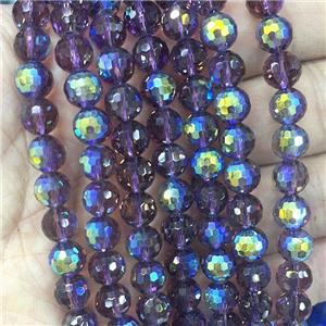 Crystal Glass Beads Faceted Round Purple AB-Color, approx 8mm dia, 48pcs per st