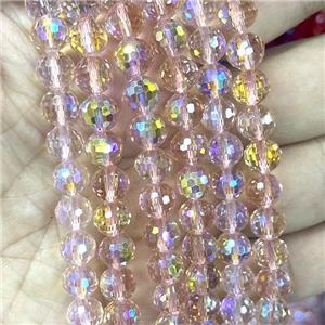 Crystal Glass Beads Faceted Round Peach AB-Color, approx 10mm dia, 40pcs per st