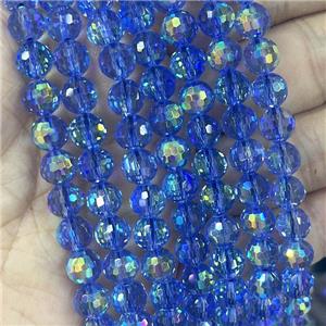 Crystal Glass Beads Faceted Round Blue AB-Color, approx 10mm dia, 40pcs per st