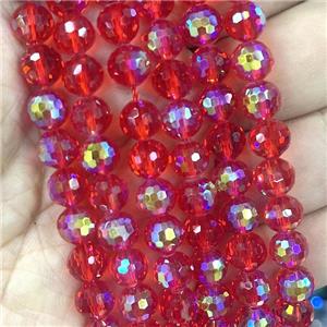 Crystal Glass Beads Faceted Round Red AB-Color, approx 8mm dia, 48pcs per st