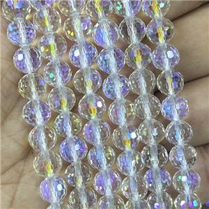 Crystal Glass Beads Faceted Round Clear AB-Color, approx 8mm dia, 48pcs per st