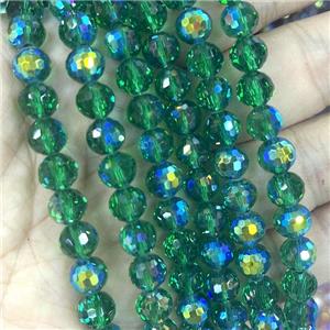Crystal Glass Beads Faceted Round Green AB-Color, approx 10mm dia, 40pcs per st