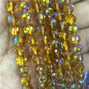 Crystal Glass Beads Faceted Round Golden AB-Color, approx 8mm dia, 48pcs per st