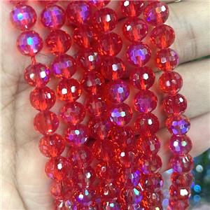 Crystal Glass Beads Faceted Round Red AB-Color, approx 10mm dia, 40pcs per st