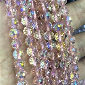 Crystal Glass Beads Faceted Round Pink AB-Color, approx 10mm dia, 40pcs per st