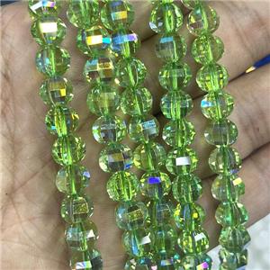 Crystal Glass Beads Cut Round Green AB-Color, approx 8mm dia, 48pcs per st