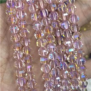 Crystal Glass Beads Cut Round Pink AB-Color, approx 8mm dia, 48pcs per st